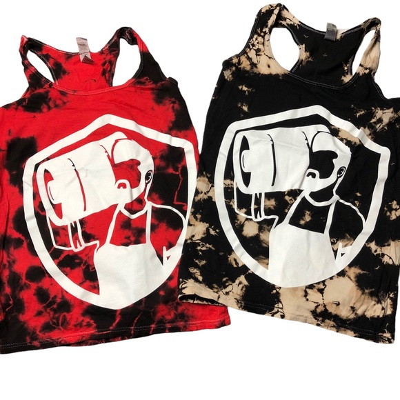 Two Tank Tops Beer Keg Graphics Small Tie Dye Black & Tan / Red & Black Cotton - Picture 1 of 8